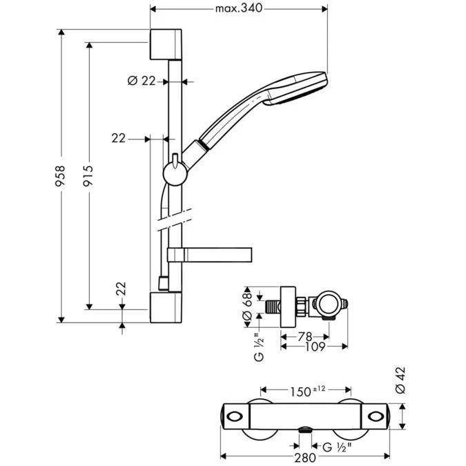 Hansgrohe Croma 100 - Doucheset Met Thermostaat, Met Handdouche Croma 100 Multi 3jet, Chroom 27085000 4 Hansgrohe Croma 100 - Doucheset Met Thermostaat, Met Handdouche Croma 100 Multi 3jet, Chroom 27085000 - Afbeelding 2