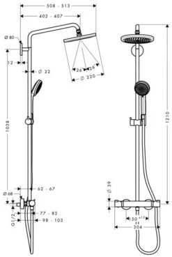 Alternative view of Hansgrohe Croma 220 - Doucheset Showerpipe 220 Met Thermostaat, EcoSmart 9l/min, Chroom 27188000