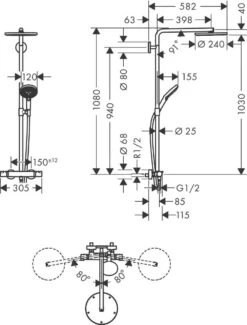 Alternative view of Hansgrohe Raindance Select S - Showerpipe Douchset Met Thermostaat, 1jet, Geborsteld Zwart Chroom 27633340