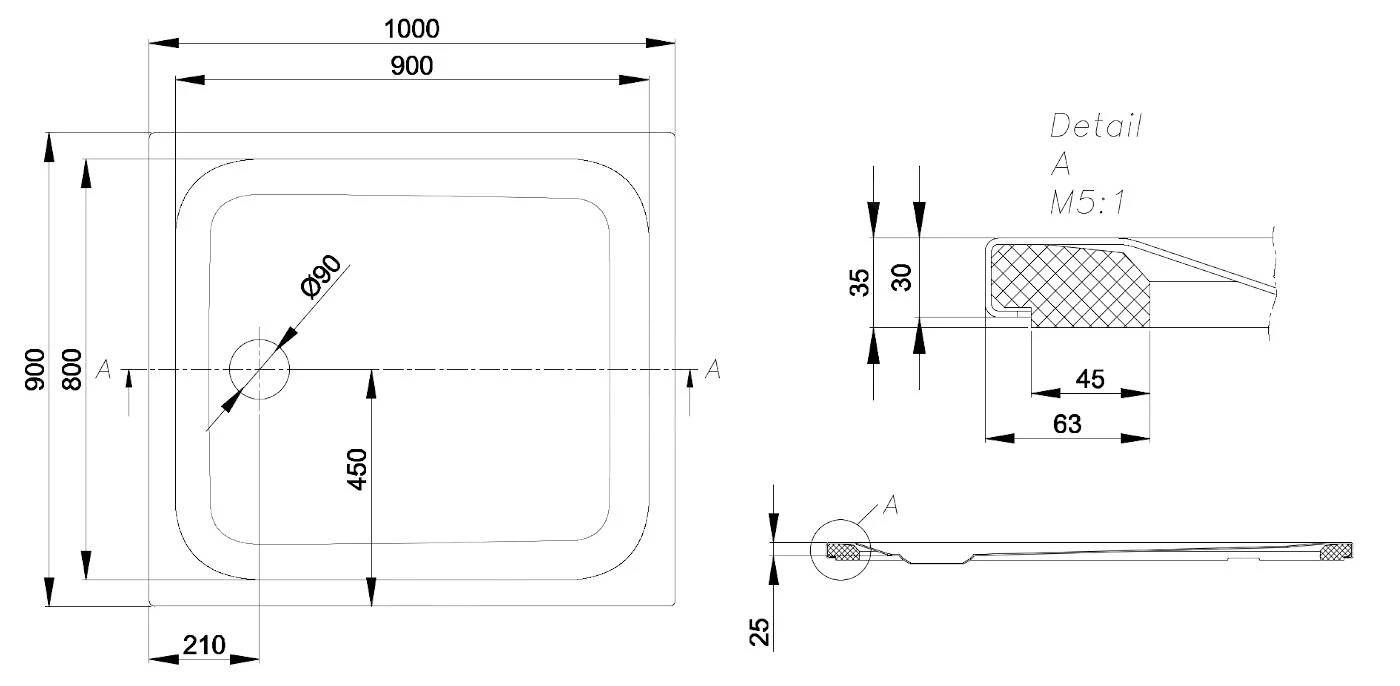 Bette Ultra - Douchebak 1000x900 Mm, Met Ondersteuning, Wit 1660-000T1 4 Bette Ultra - Douchebak 1000x900 Mm, Met Ondersteuning, Wit 1660-000T1 - Afbeelding 2