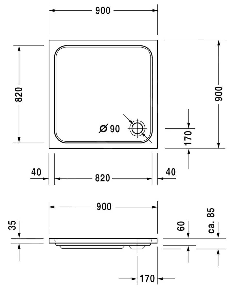 Duravit D-Code - Douchebak 900x900 Mm, Anti-slip, Alpine Wit 720102000000001 4 Duravit D-Code - Douchebak 900x900 Mm, Anti-slip, Alpine Wit 720102000000001 - Afbeelding 2