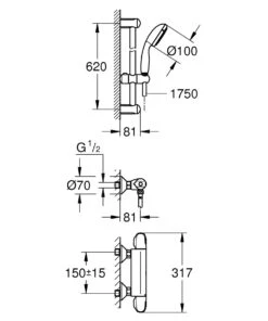 Alternative view of Grohe Grohtherm 1000 - Thermostatische Douchekraan Met Douchegarnituur 60 Cm, Chroom 34151004
