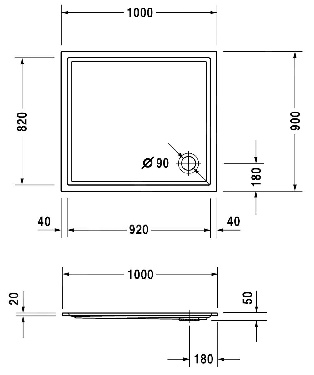 Duravit Starck Slimline - Douchebak 1000x900 Mm, Wit 720120000000000 4 Duravit Starck Slimline - Douchebak 1000x900 Mm, Wit 720120000000000 - Afbeelding 2