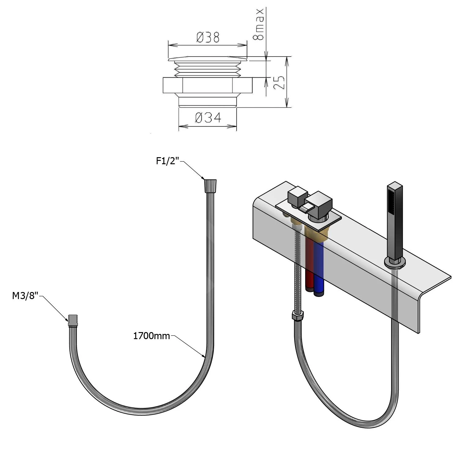Sapho Slangdoorvoeren - Ronde Verbinding Voor Handdouche Op Badrand Incl. Doucheslang, Chroom 1205-04 4 Sapho Slangdoorvoeren - Ronde Verbinding Voor Handdouche Op Badrand Incl. Doucheslang, Chroom 1205-04 - Afbeelding 2