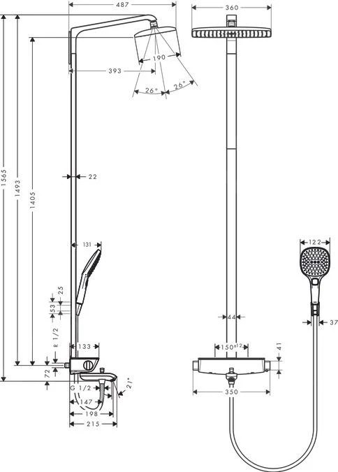 Hansgrohe Raindance Select - Doucheset Showerpipe 360 met Badthermostaat, 3 Jets, Chroom 27113000 4 Hansgrohe Raindance Select - Doucheset Showerpipe 360 met Badthermostaat, 3 Jets, Chroom 27113000 - Afbeelding 2
