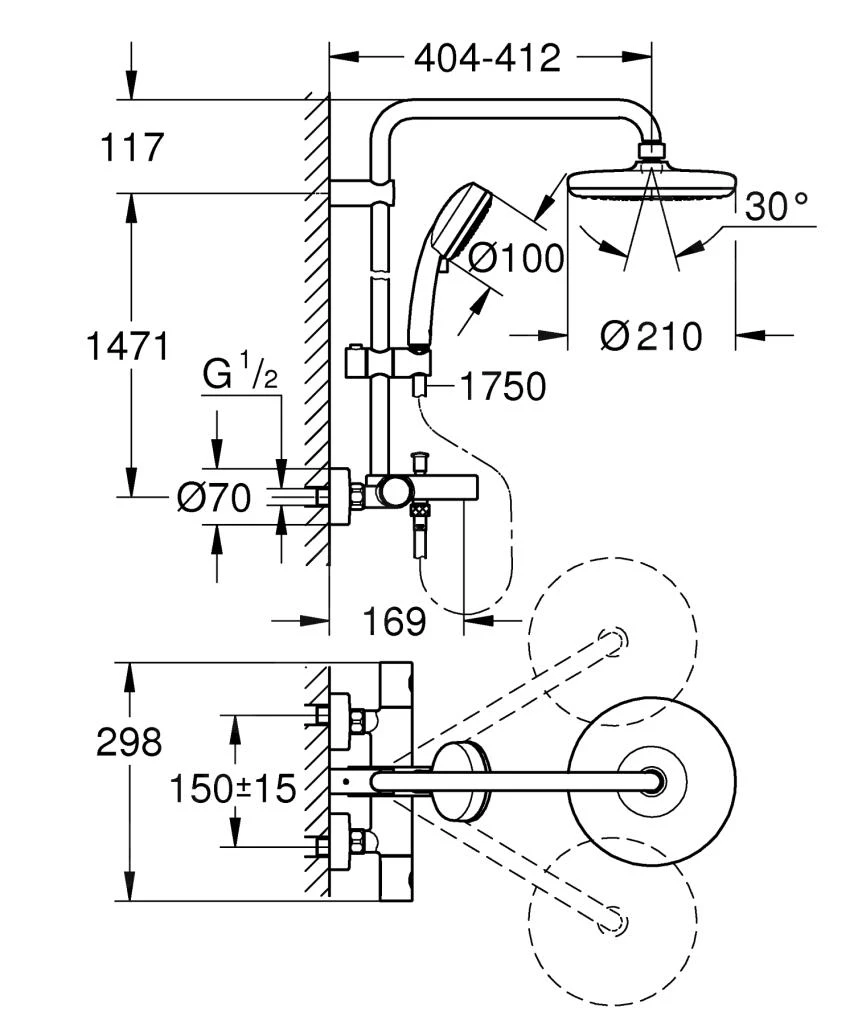 Grohe Tempesta Cosmopolitan - Douchesysteem 210 Met Badthermostaat, Chroom 26223001 4 Grohe Tempesta Cosmopolitan - Douchesysteem 210 Met Badthermostaat, Chroom 26223001 - Afbeelding 2