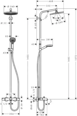 Alternative view of Hansgrohe Crometta - Thermostatische Badkraan Showerpipe S 240, Chroom 27320000