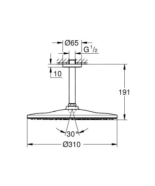 Grohe Rainshower - Hoofddouche 310 Mono 9,5 L/min, 1 Straal, Plafondarm 142 Mm, Chroom 26560000 4 Grohe Rainshower - Hoofddouche 310 Mono 9,5 L/min, 1 Straal, Plafondarm 142 Mm, Chroom 26560000 - Afbeelding 2