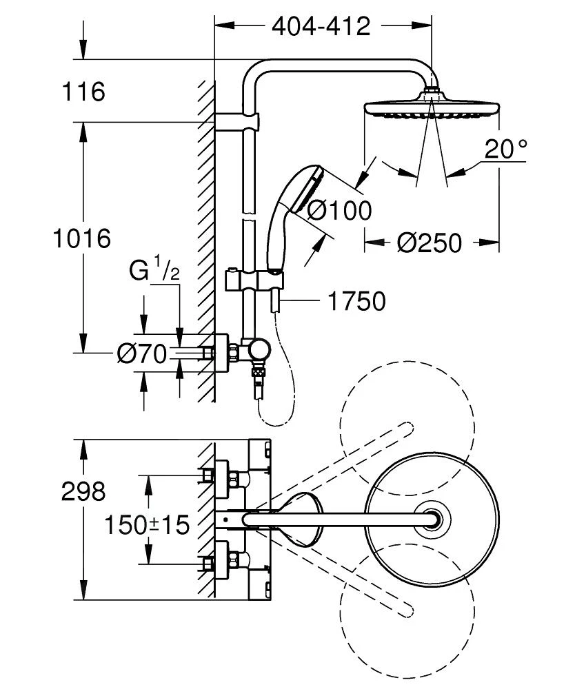 Grohe Vitalio Start - Doucheset 250 Met Thermostaat, 1-jet, Mat Zwart 266772430 4 Grohe Vitalio Start - Doucheset 250 Met Thermostaat, 1-jet, Mat Zwart 266772430 - Afbeelding 2