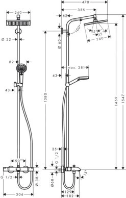 Alternative view of Hansgrohe Crometta - Thermostatische Badkraan E 240 Showerpipe Met Accessoires, Chroom 27298000