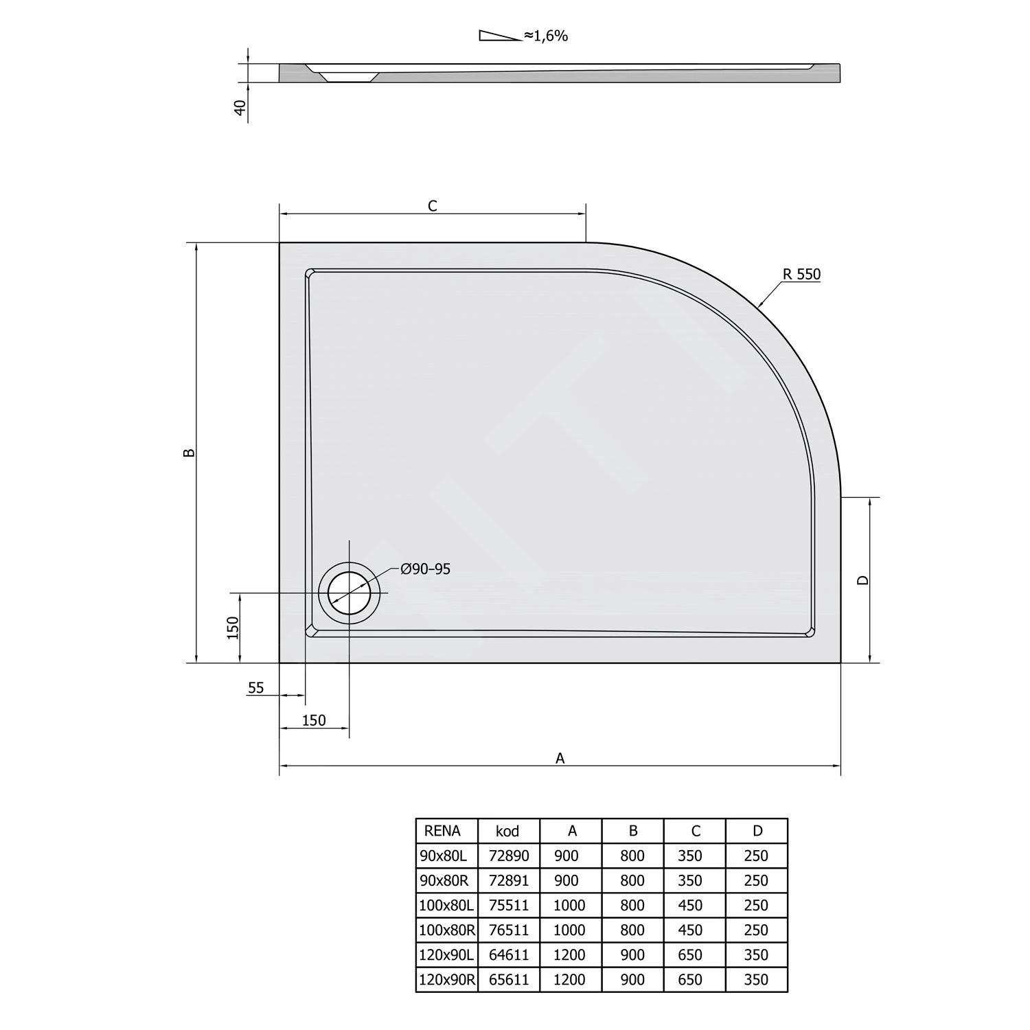 Polysan Douchebakken - Douchebak Rena R, 1200x900 Mm, Gegoten Marmer, Rechts, Wit 65611 4 Polysan Douchebakken - Douchebak Rena R, 1200x900 Mm, Gegoten Marmer, Rechts, Wit 65611 - Afbeelding 2
