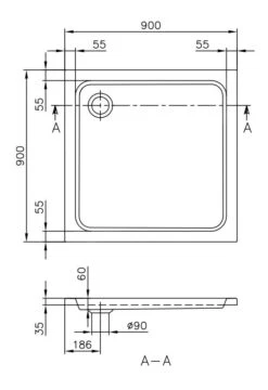 Alternative view of Villeroy & Boch O.novo - Douchebak, 900x900 Mm, Alpine Wit UDA0906DEN1V-01