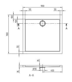 Alternative view of Villeroy & Boch Subway - Douchebak, 900x900 Mm, Alpine Wit UDA0935SUB1V-01