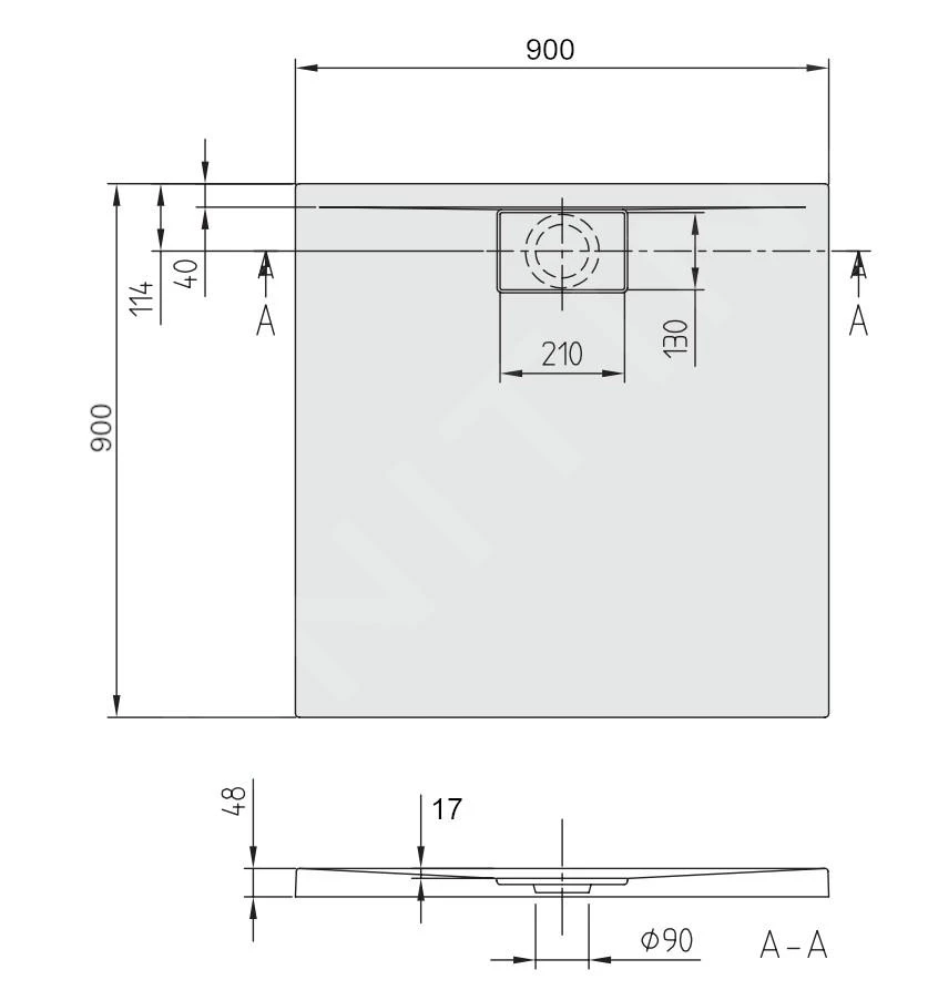Villeroy & Boch Architectura MetalRim - Douchebak, 900x900 Mm, VilboGrip, Alpine Wit UDA9090ARA148GV-01 4 Villeroy & Boch Architectura MetalRim - Douchebak, 900x900 Mm, VilboGrip, Alpine Wit UDA9090ARA148GV-01 - Afbeelding 2