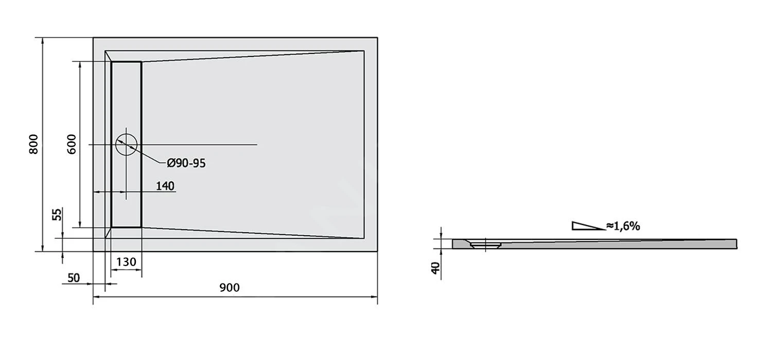 Polysan Douchebakken - Douchebak VARESA Met Klep, 900x800 Mm, Wit 71606 4 Polysan Douchebakken - Douchebak VARESA Met Klep, 900x800 Mm, Wit 71606 - Afbeelding 2