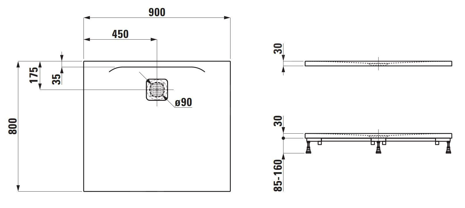 Laufen Pro - Douchebak 900x800 Mm, Antraciet H2149500780001 4 Laufen Pro - Douchebak 900x800 Mm, Antraciet H2149500780001 - Afbeelding 2