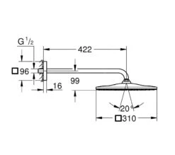 Grohe Rainshower - Hoofddouche 310 Mono Cube 9,5 L/min, 1 Straal, Douchearm 42 Mm, Geborsteld Hard Graphite 26564AL0 8 Grohe Rainshower - Hoofddouche 310 Mono Cube 9,5 L/min, 1 Straal, Douchearm 42 Mm, Geborsteld Hard Graphite 26564AL0 -Grohe Winkel ae039f786ba4d844d89d085f