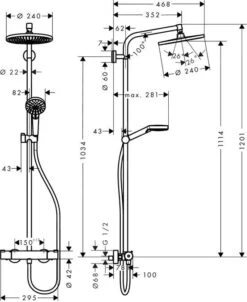 Alternative view of Hansgrohe Crometta - Showerpipe S 240 Doucheset Met Thermostaat, EcoSmart 9 L/min, Chroom 27268000