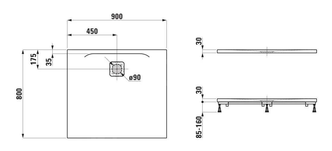 Laufen Pro - Douchebak 900x800 Mm, Mat Zwart H2149500800001 4 Laufen Pro - Douchebak 900x800 Mm, Mat Zwart H2149500800001 - Afbeelding 2