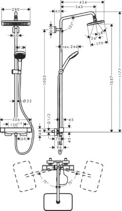 Alternative view of Hansgrohe Croma - Shoverpipe Set Met Badthermostaat, 1jet, Chroom 27687000