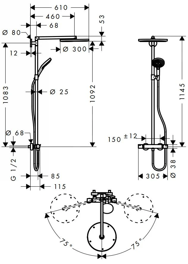 Hansgrohe Raindance S - Doucheset Met Thermostaat, 300 Mm, Chroom 27114000 4 Hansgrohe Raindance S - Doucheset Met Thermostaat, 300 Mm, Chroom 27114000 - Afbeelding 2