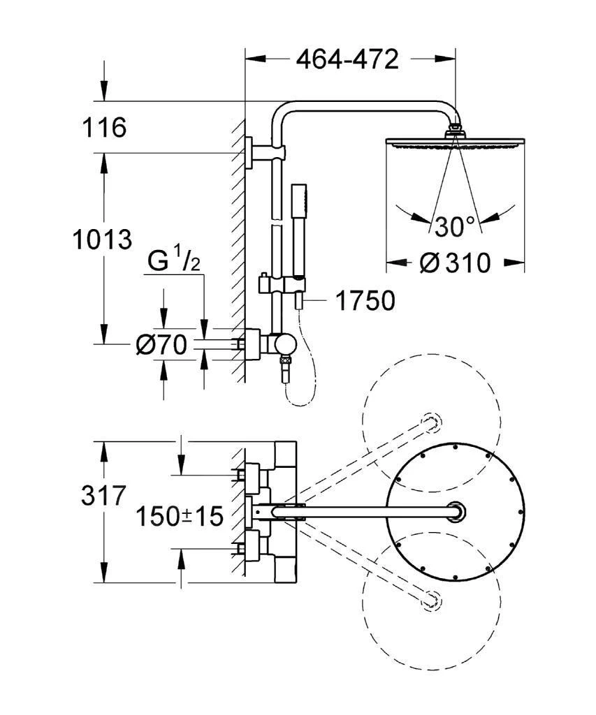 Grohe Rainshower - Regendouchesysteem Met Thermostaat, Chroom 27966000 4 Grohe Rainshower - Regendouchesysteem Met Thermostaat, Chroom 27966000 - Afbeelding 2