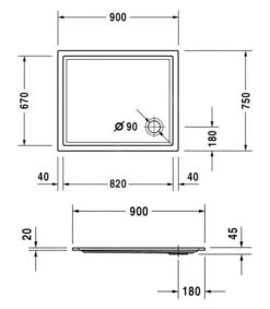 Alternative view of Duravit Starck Slimline - Douchebak 900x750x45 Mm, Antislip, Wit 720117000000001
