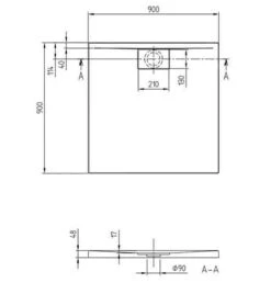 Alternative view of Villeroy & Boch Architectura MetalRim - Douchebak, 900x900 Mm, Stone White UDA9090ARA148V-RW