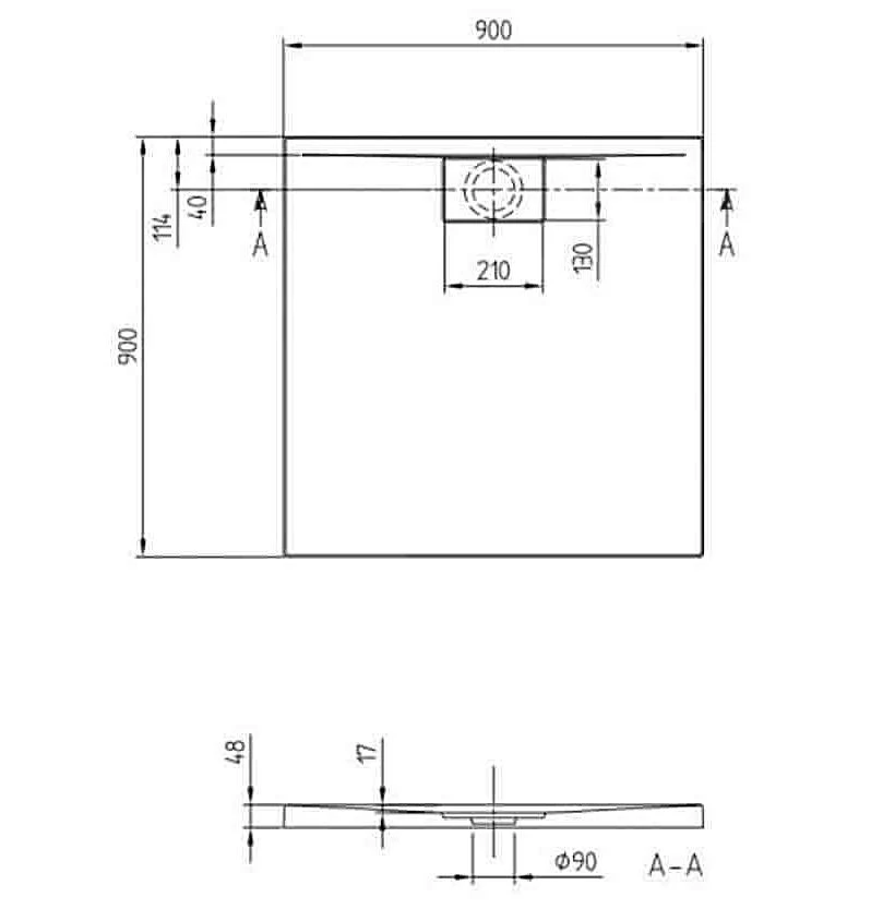 Villeroy & Boch Architectura MetalRim - Douchebak, 900x900 Mm, Stone White UDA9090ARA148V-RW 4 Villeroy & Boch Architectura MetalRim - Douchebak, 900x900 Mm, Stone White UDA9090ARA148V-RW - Afbeelding 2