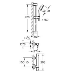 Alternative view of Grohe Grohtherm 800 Cosmopolitan - Douchekraan Met Thermostaat Opbouw, 2 Jets, Chroom 34769000
