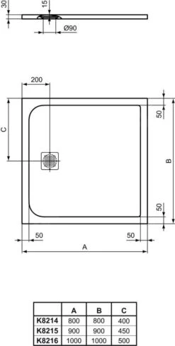 Alternative view of Ideal Standard Ultra Flat S - Douchebak 1000x1000 Mm, Wit K8216FR