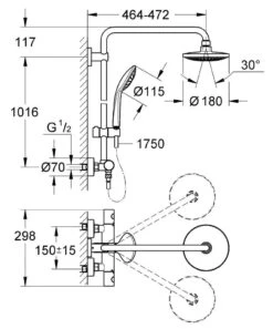 Alternative view of Grohe Euphoria - Regendouchesysteem Met Thermostaat, 180 Mm, 3-jets, Chroom 27296001