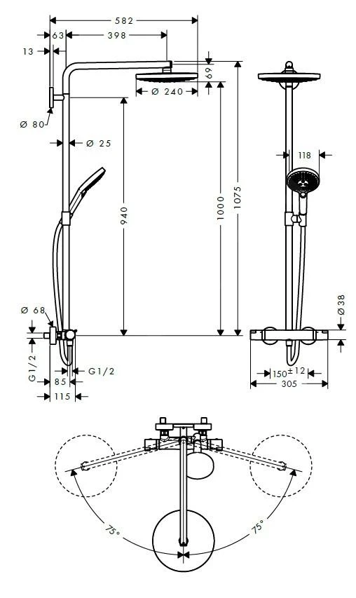 Hansgrohe Raindance Select S - Doucheset Met Thermostaat, 240 Mm, 2jet, Chroom 27129000 4 Hansgrohe Raindance Select S - Doucheset Met Thermostaat, 240 Mm, 2jet, Chroom 27129000 - Afbeelding 2