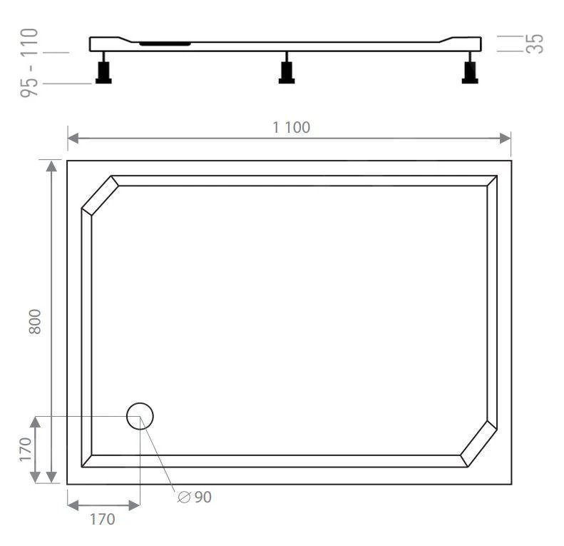 Lansanit LitEX - Douchebak 1100x800 Mm, Wit LITEX-80X110 4 Lansanit LitEX - Douchebak 1100x800 Mm, Wit LITEX-80X110 - Afbeelding 2