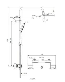 Alternative view of Ideal Standard CeraTherm - T50 Doucheset Met Thermostaat, 200 Mm, 3-jets, Chroom A7230AA