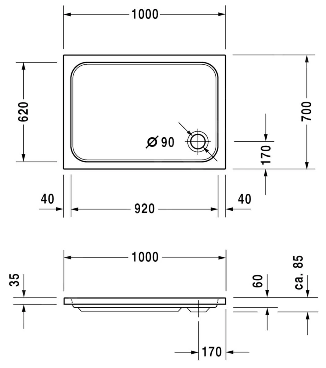 Duravit D-Code - Douchebak 1000x700 Mm, Antislip, Alpine Wit 720093000000001 4 Duravit D-Code - Douchebak 1000x700 Mm, Antislip, Alpine Wit 720093000000001 - Afbeelding 2